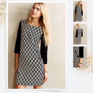 Anthro THML Black Cream Abstract Mod Shift Dress M